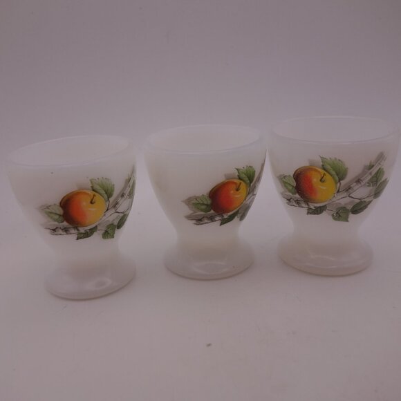 Set of Three(3)Arcopal Milk Glass Egg Cup feat "Fruits de France" (Apple)Pattern - Picture 15 of 16